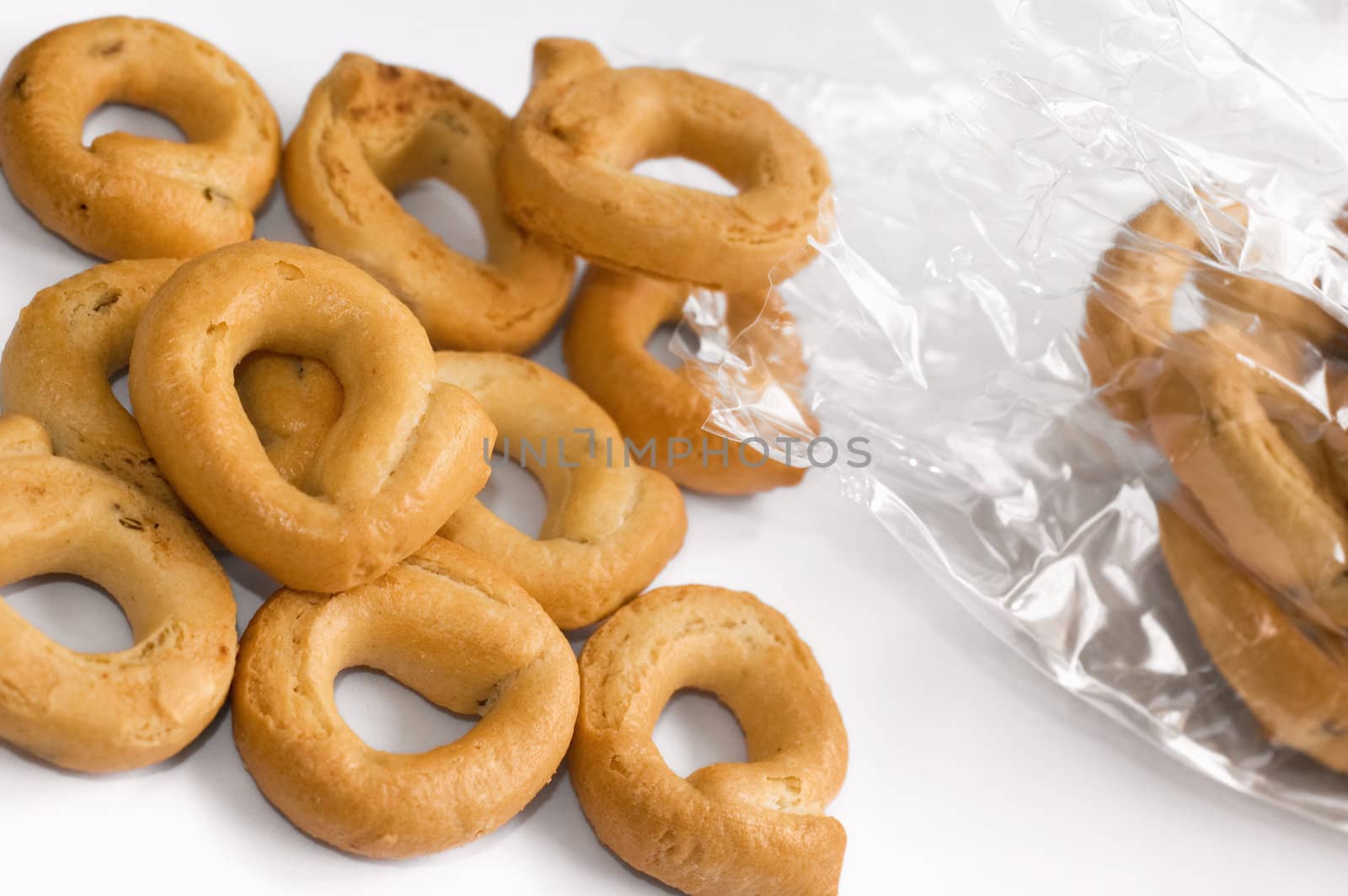 Close up shot of Italian taralli, traditional bakery product