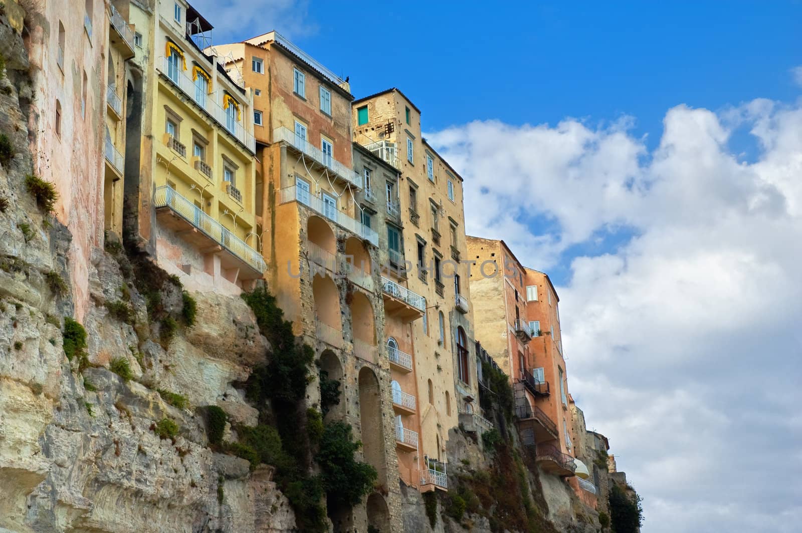 Ancient houses in Tropea, Italy. Copy space.