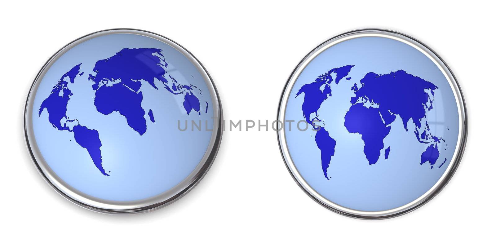 3D button with world map - blue colour