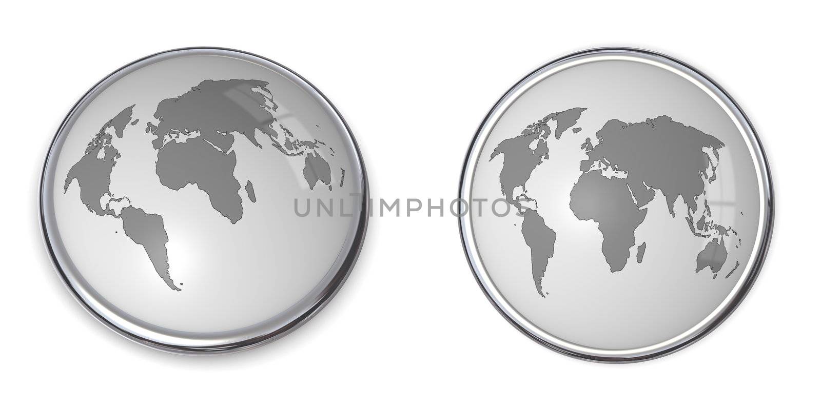 3D button with world map - gray/grey colour