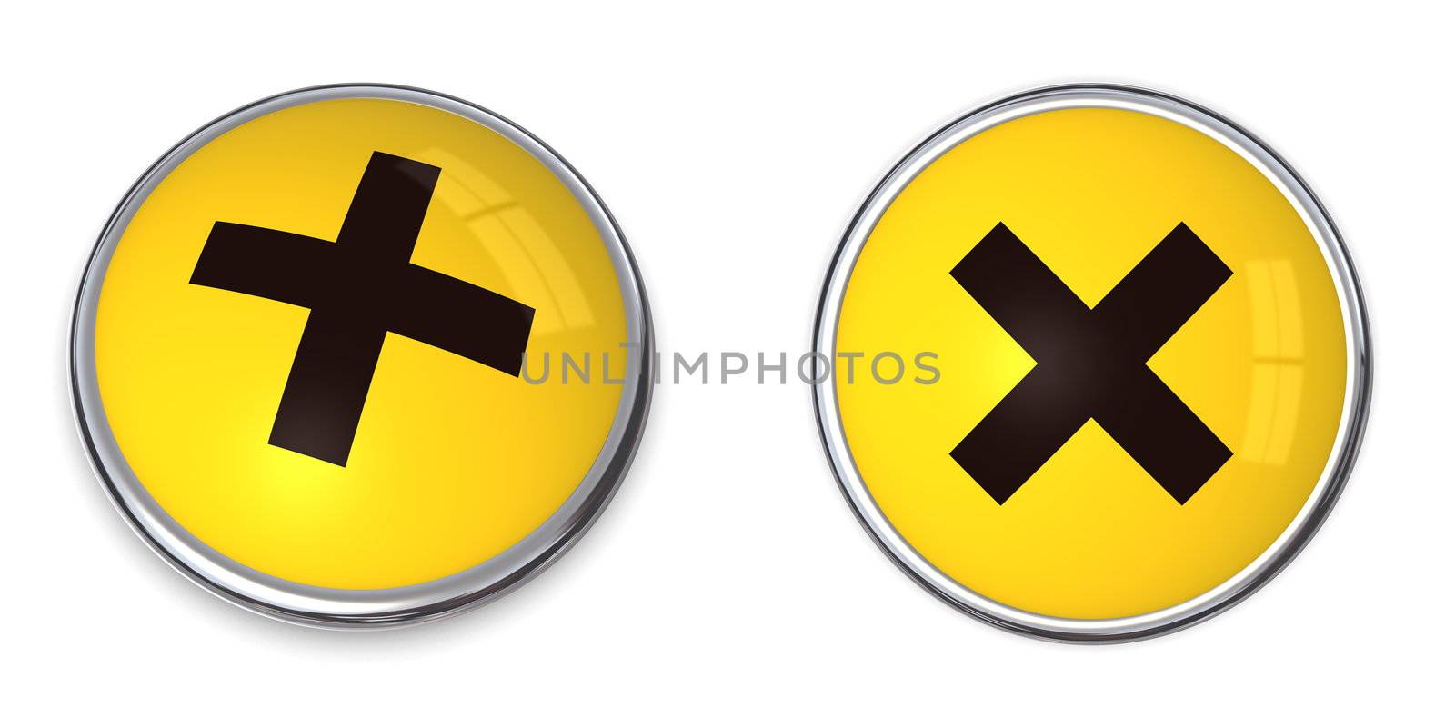 button with yellow irritant/harmful hazard warning symbol - top and side view