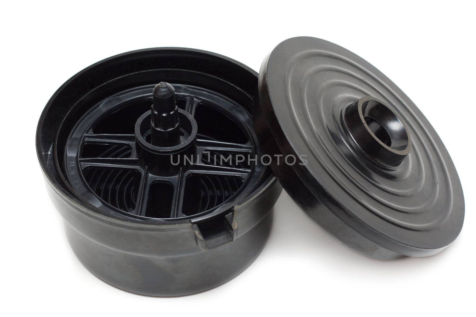Blackenning plastic ditch for manifestation photolaziness on white background