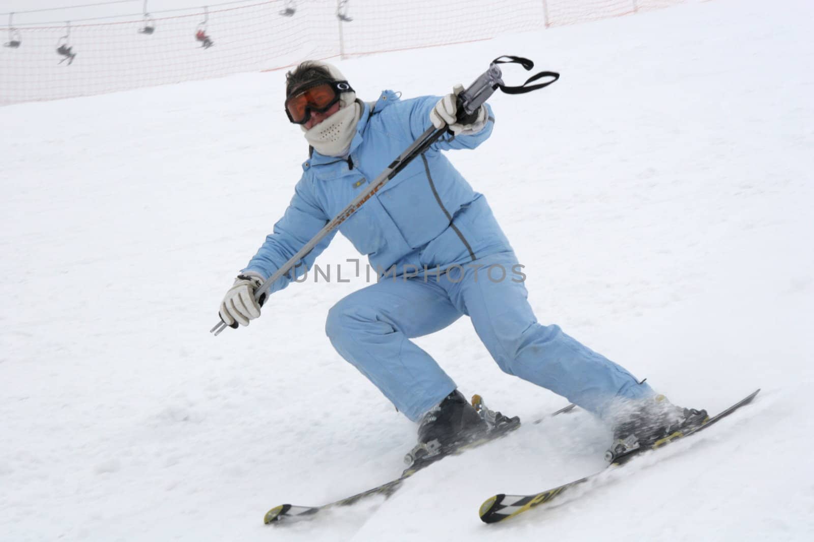 The skier in a blue 