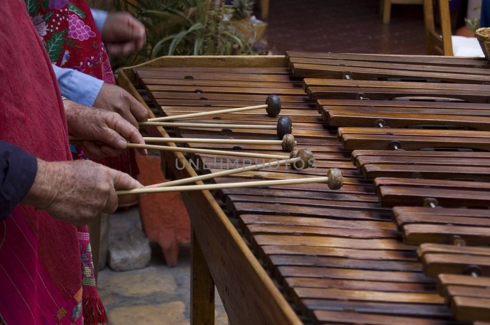 Marimba players playing in Chiapas, Mexico