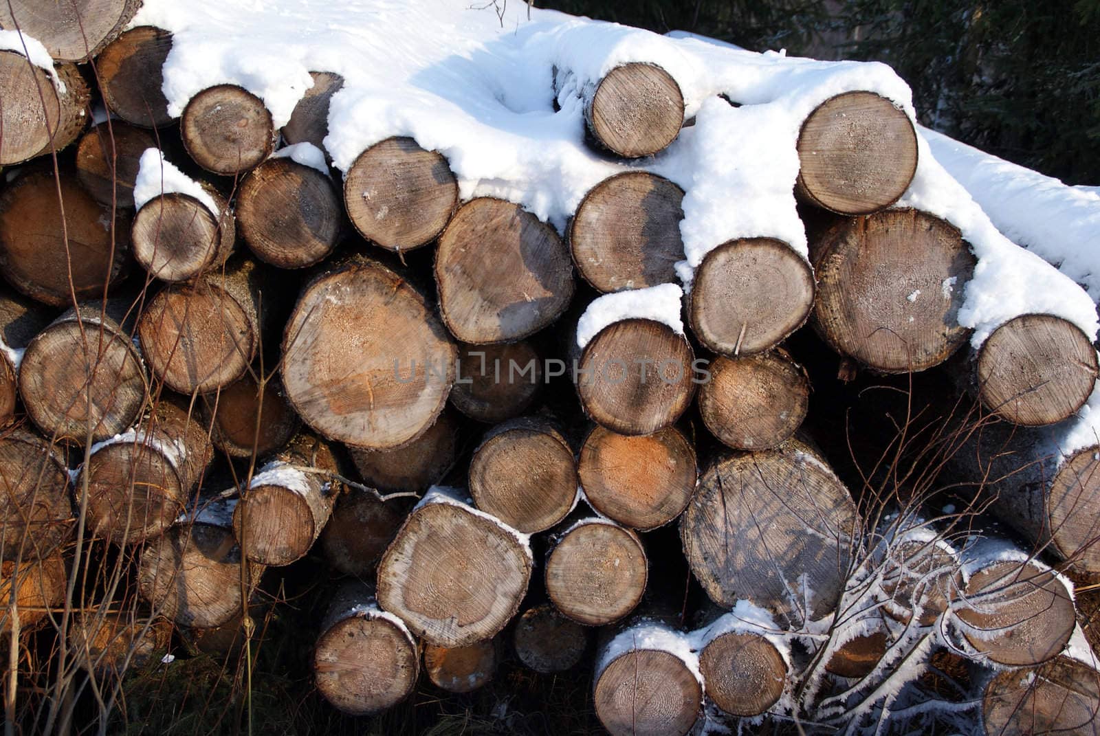 A stack of firewood in winter, suitable for background. Photographed in Salo, Finland.