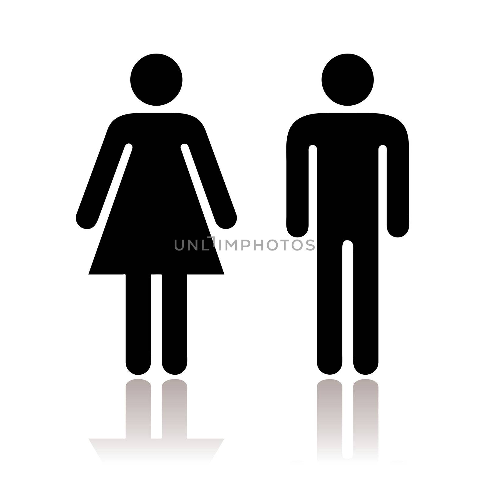 Black and white simple toilet symbols with shadow
