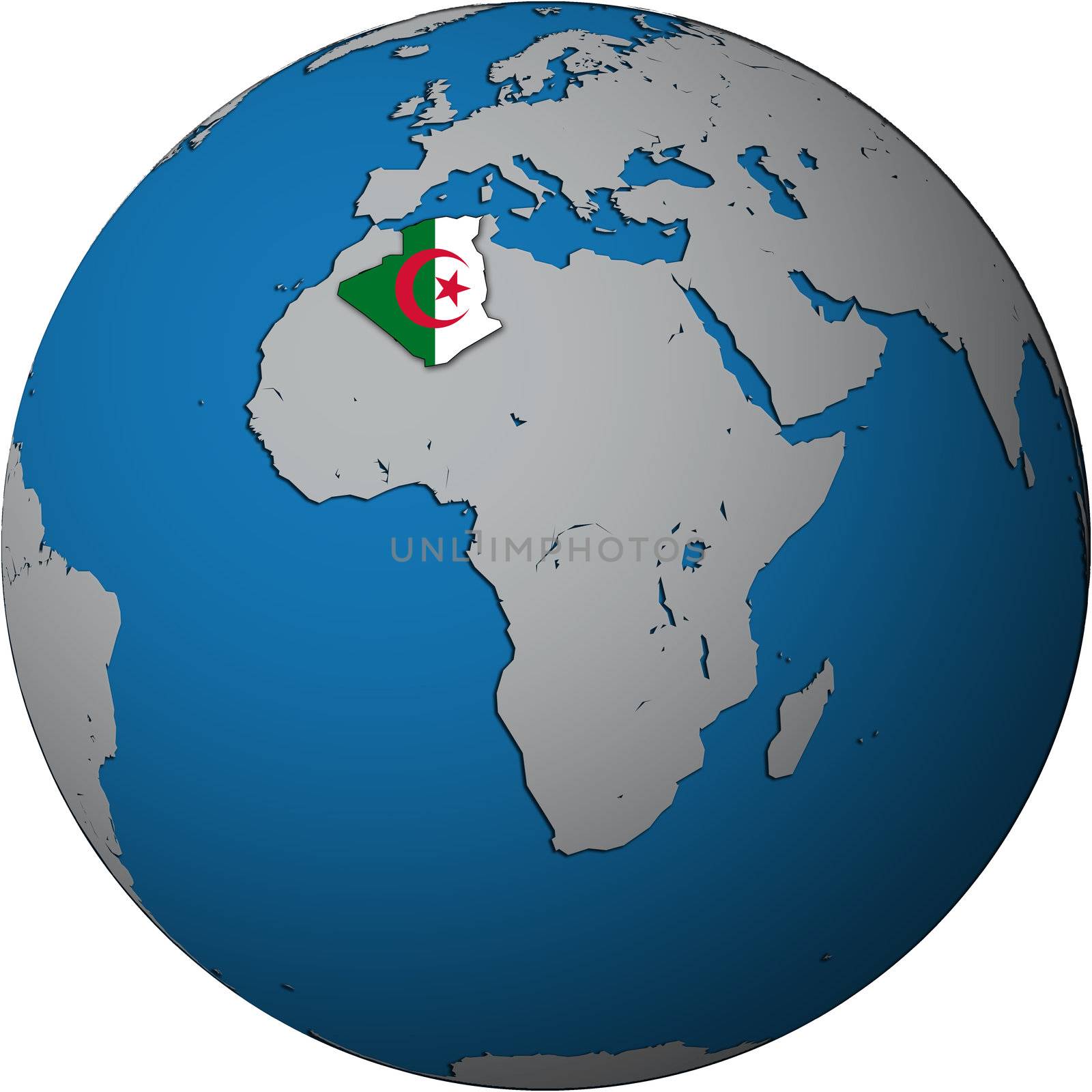 algeria territory with flag on map of globe