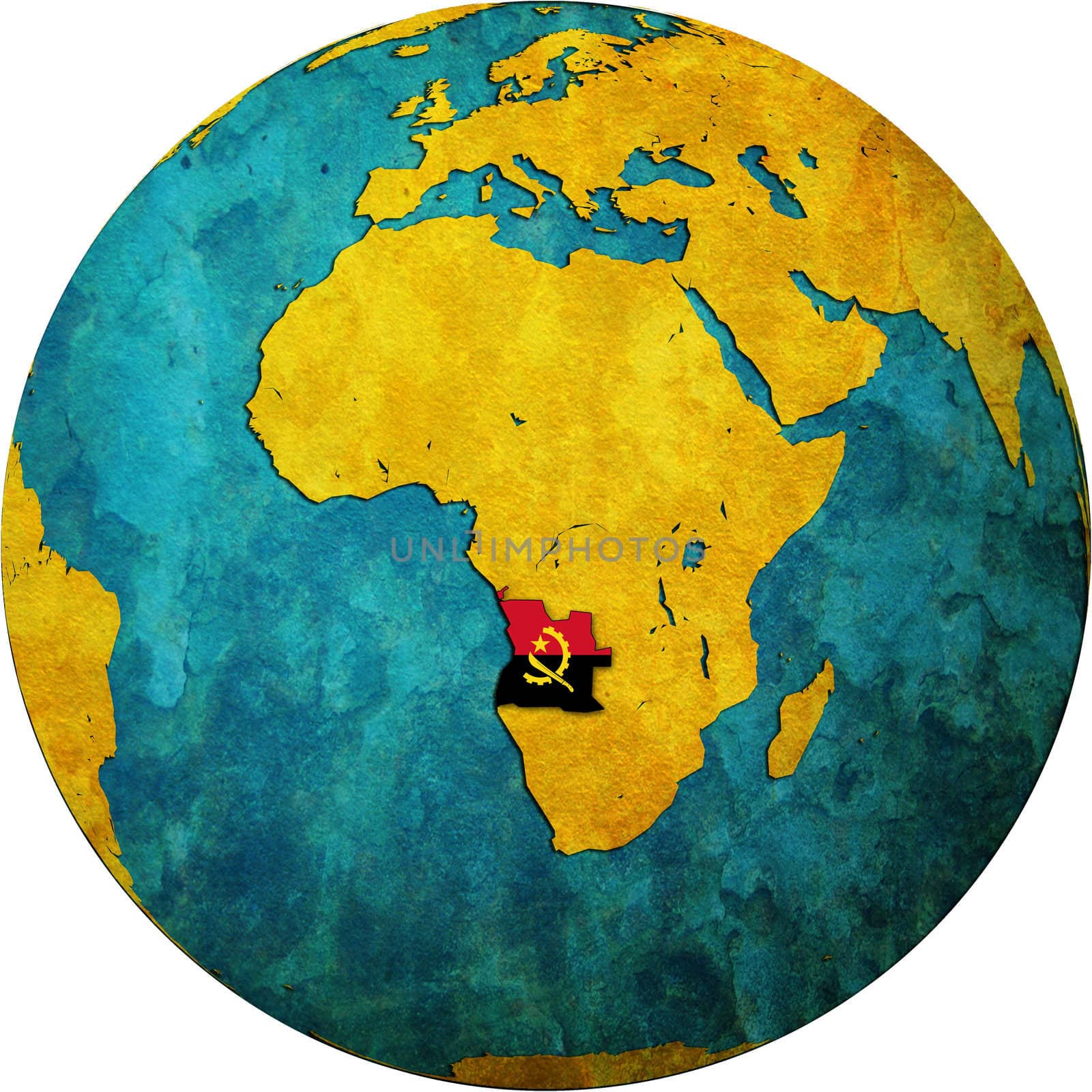 Angola territory and flag on map of globe