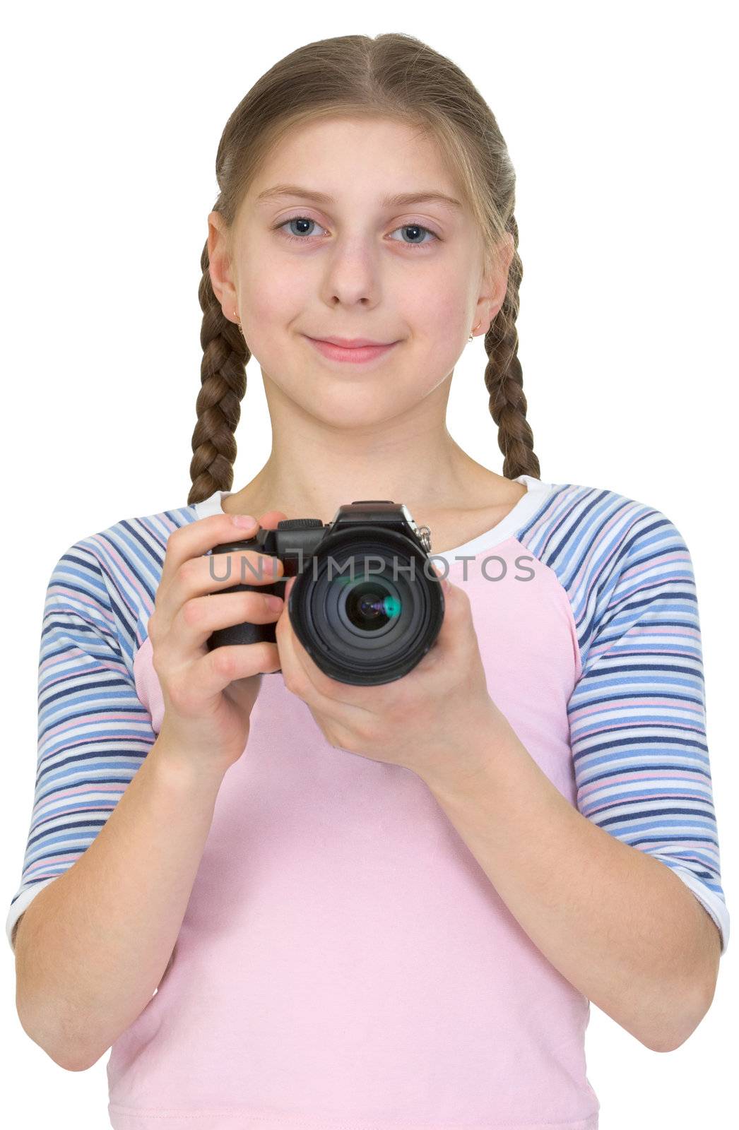 Photographer girl on the white background