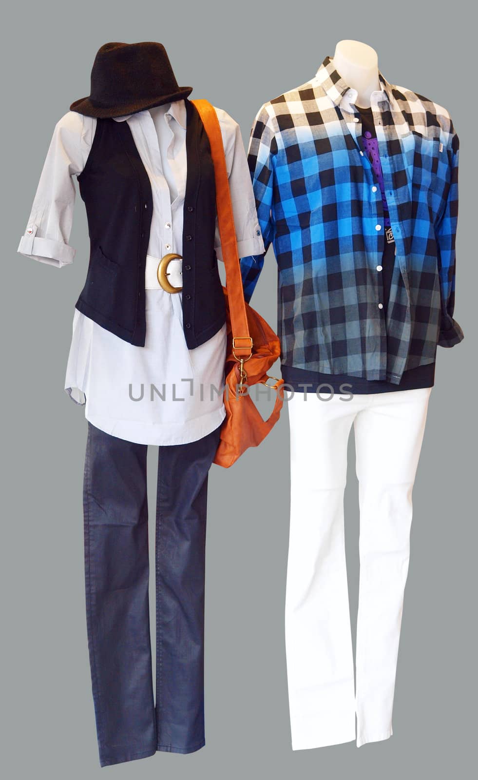 Two shop mannequins isolated with clipping path   