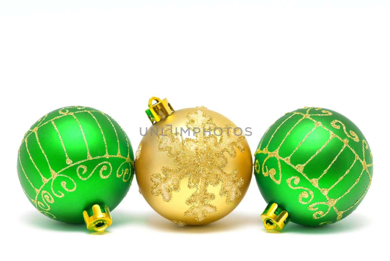 Christmas decorations - balls on a white background with space for text