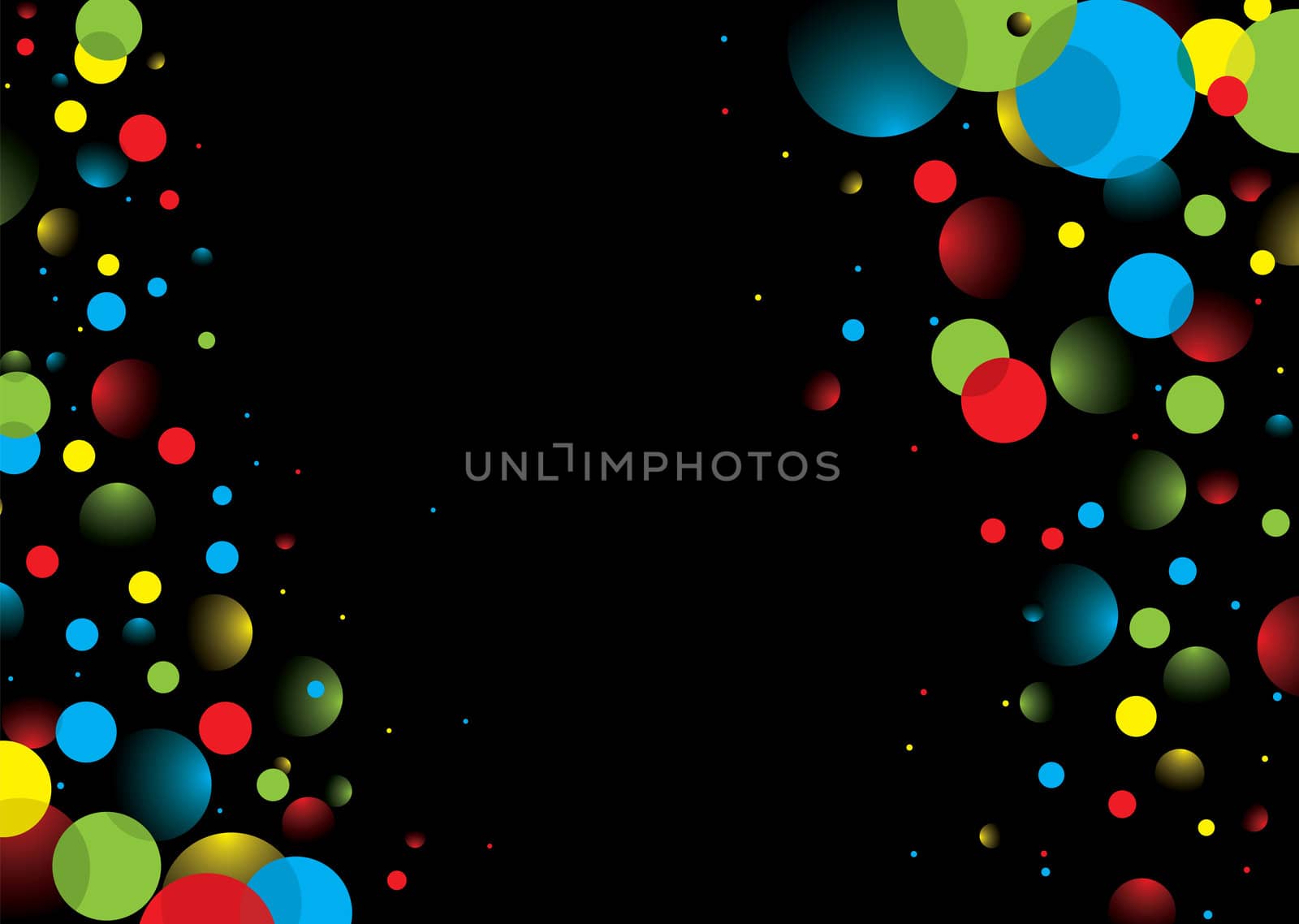 Black background with colorful bubbles with copy space