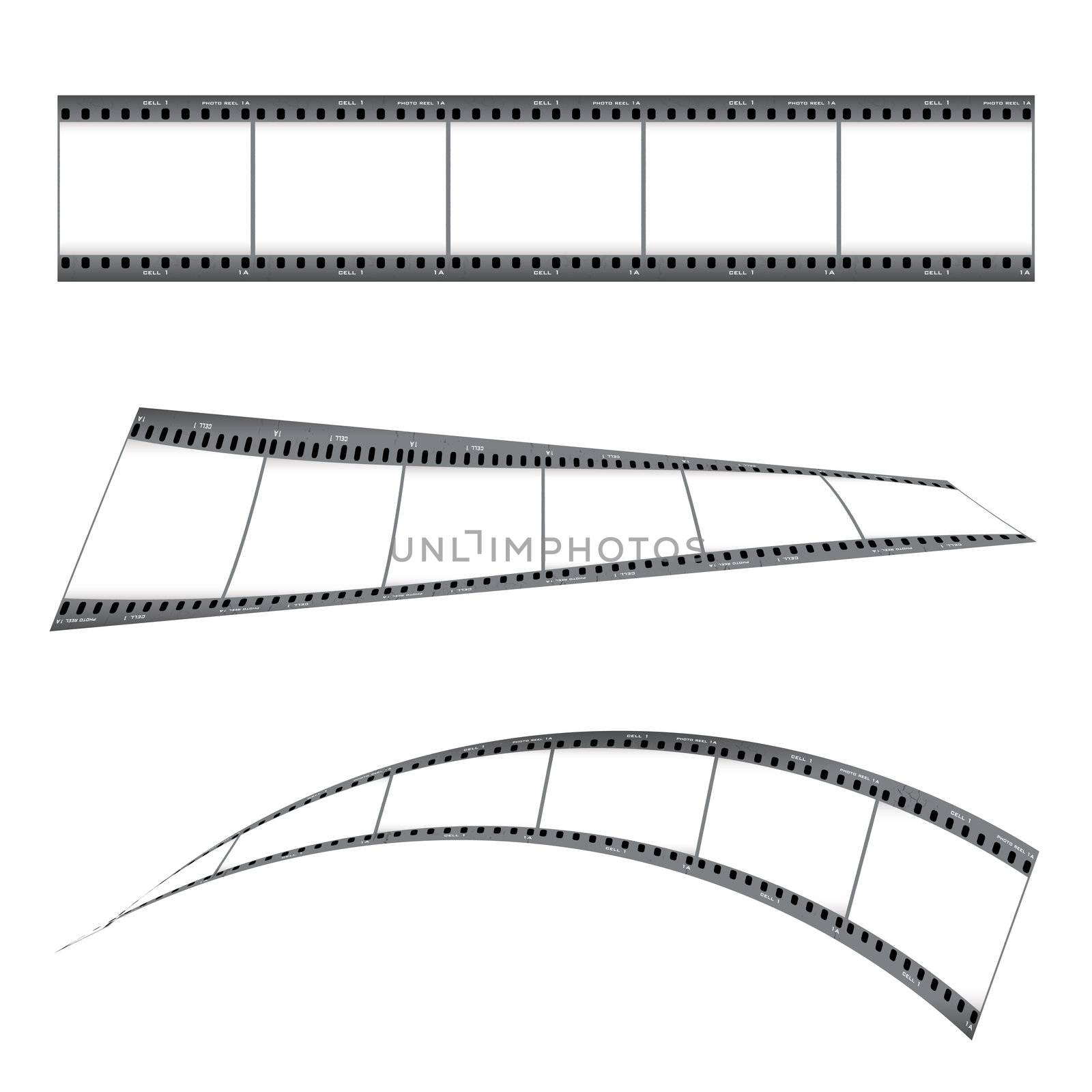 Three film strip with blank place holder and twisted effect