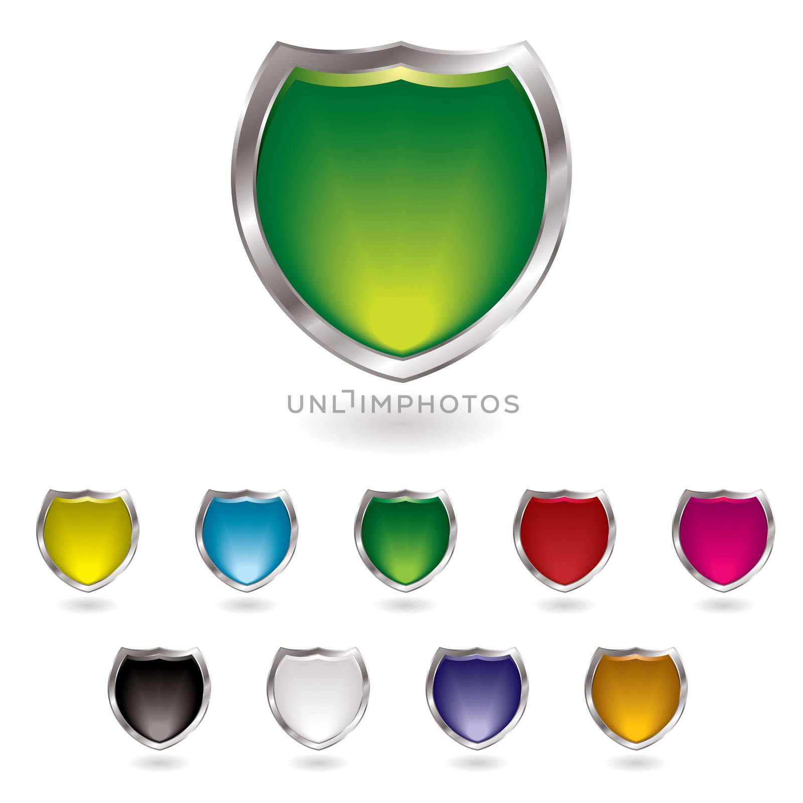 Multi colored shield with drop shadow and silver bevel