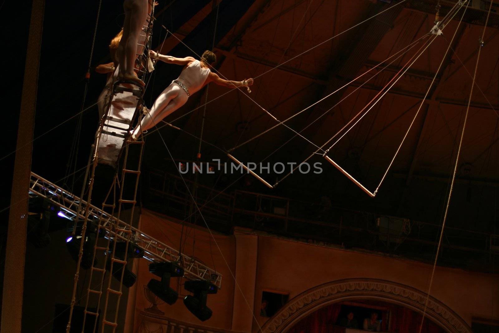 Acrobat in circus life risk man