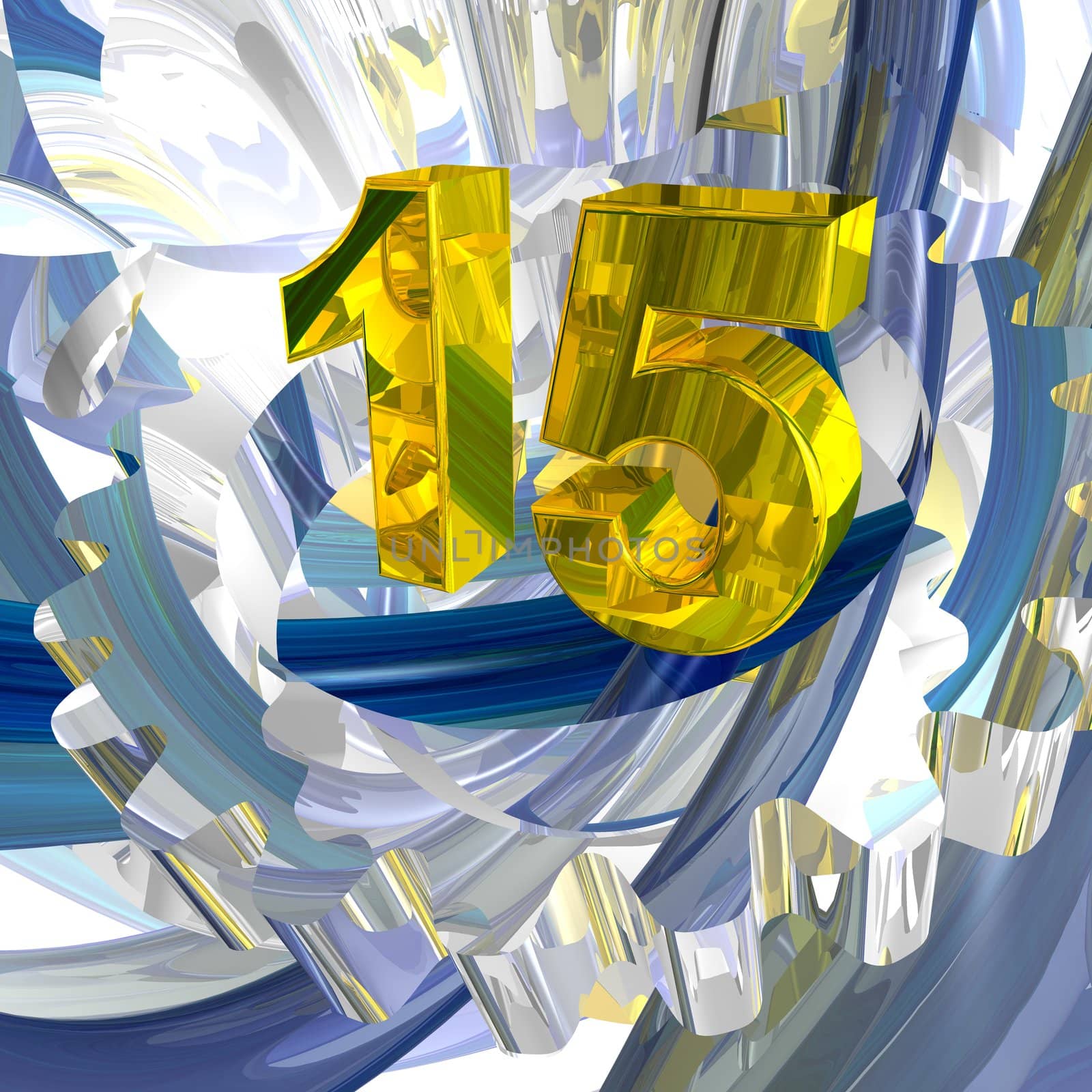 golden number fifteen in techno space - 3d illustration