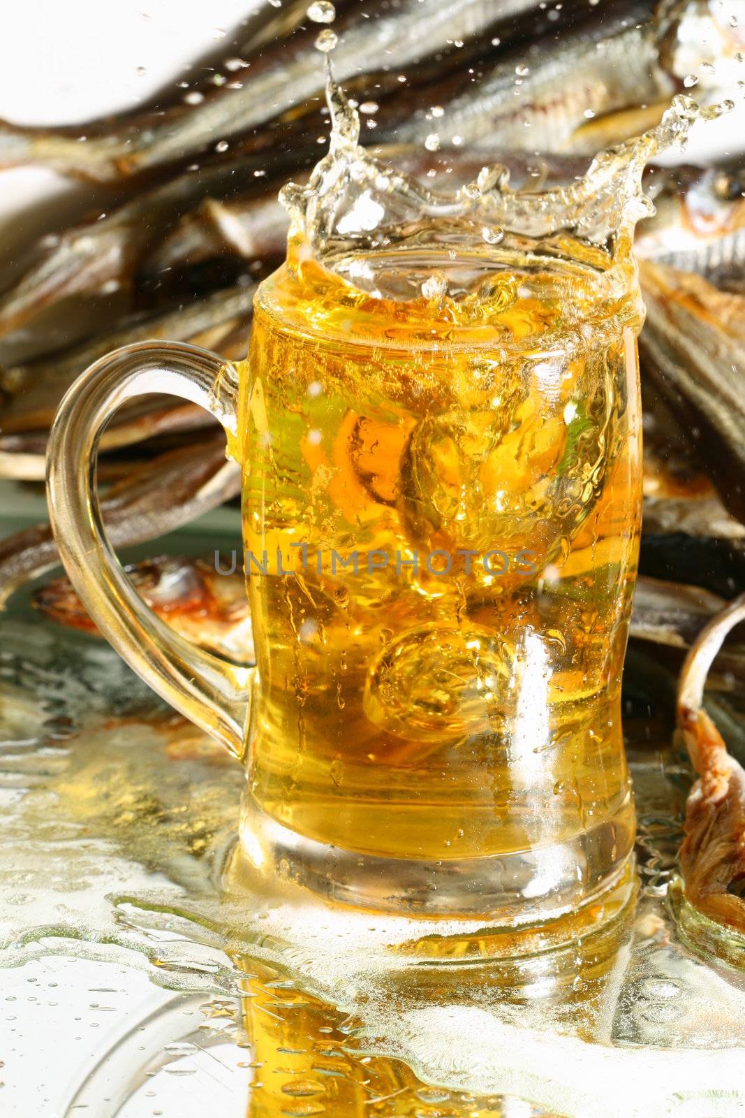 golden beer splash in glass