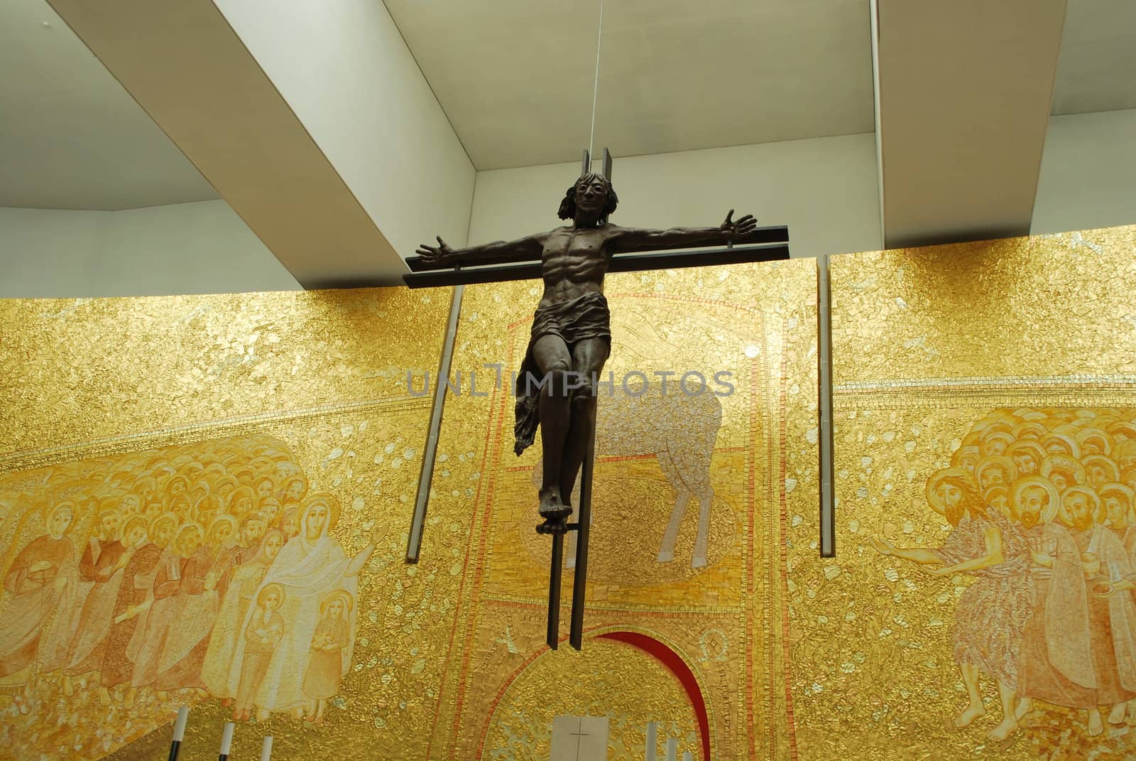 golden interior of the new Cathedral on the Sanctuary of Fatima, Portugal