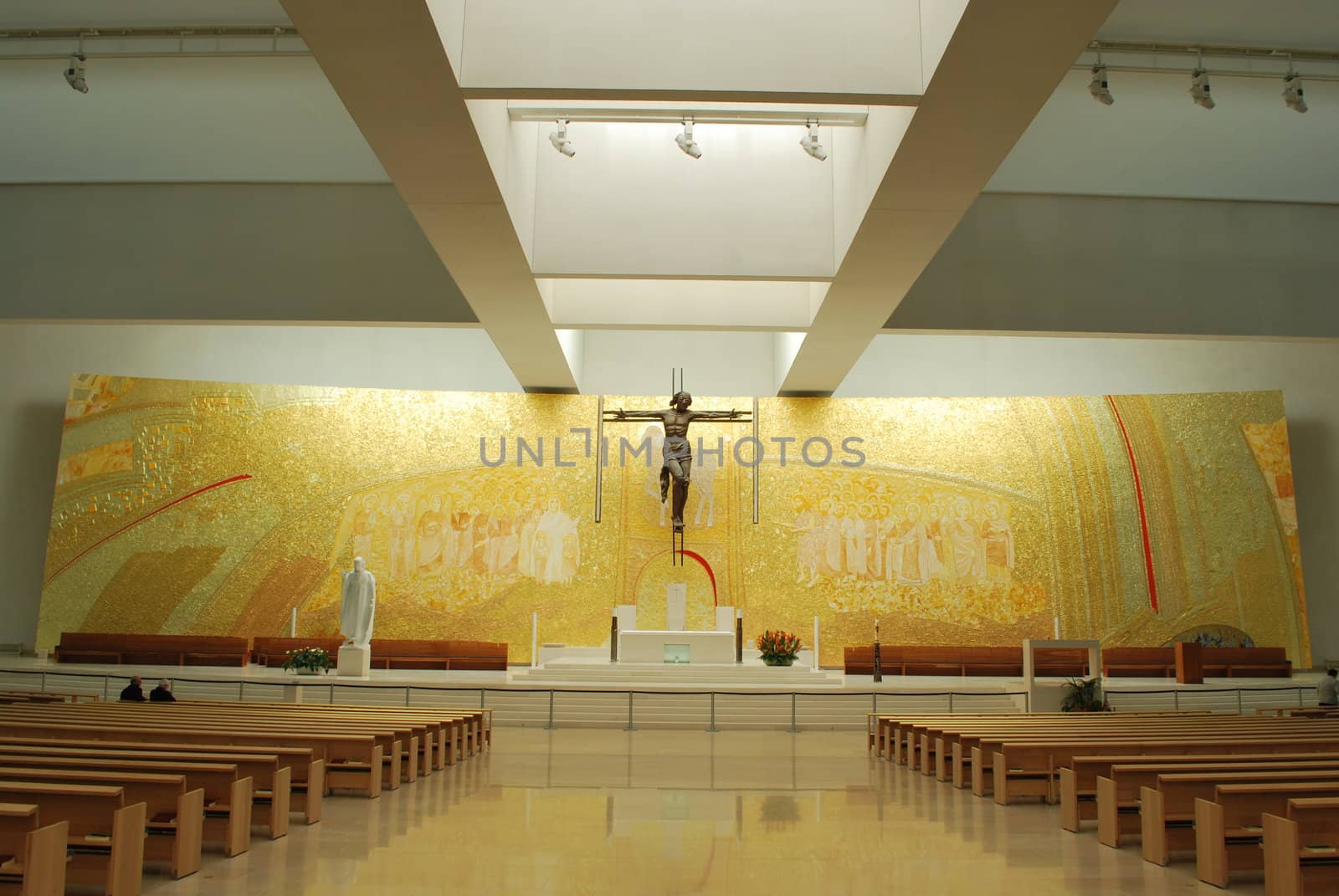 golden interior of the new Cathedral on the Sanctuary of Fatima, Portugal