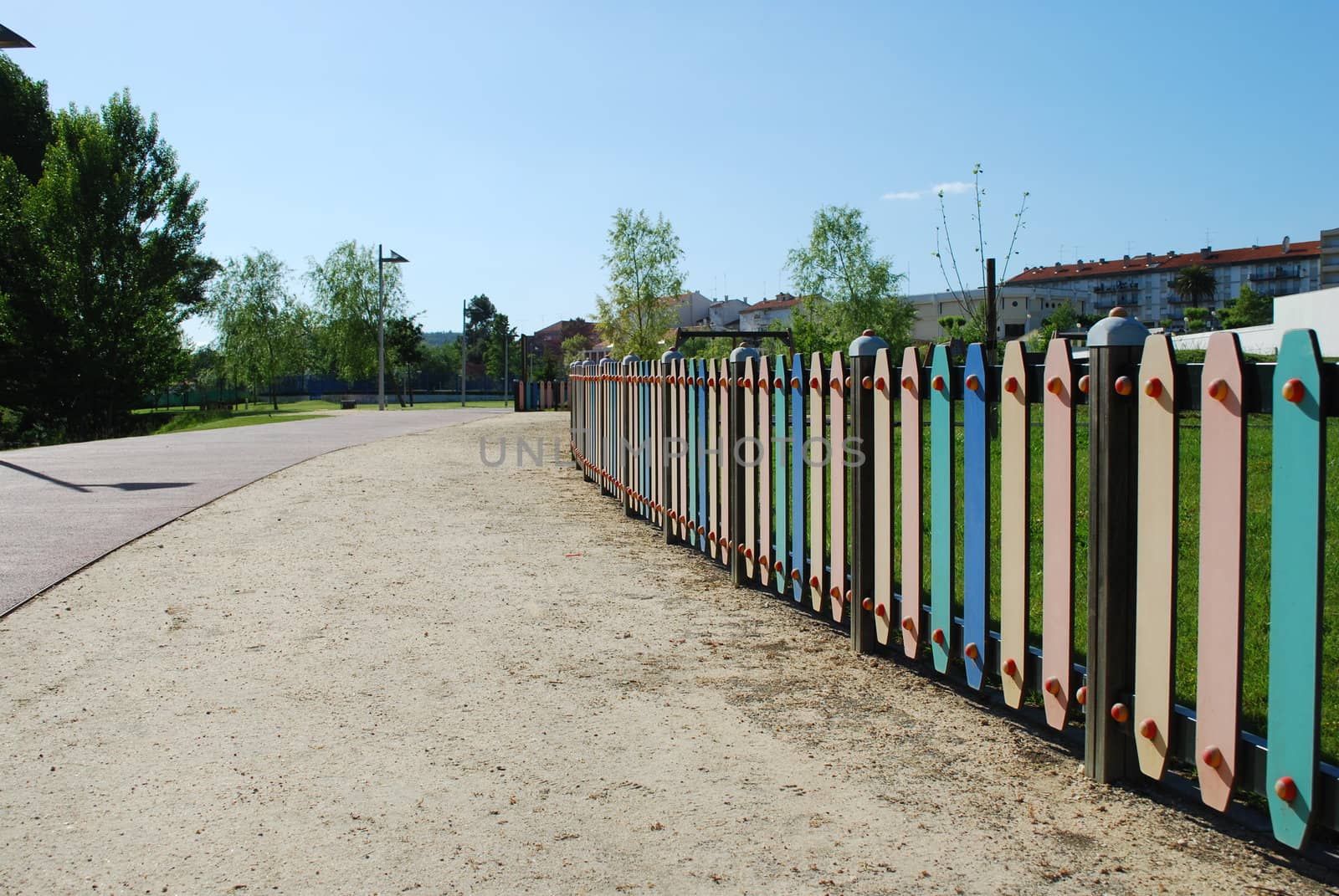 beautiful and colored fence on a urban park 