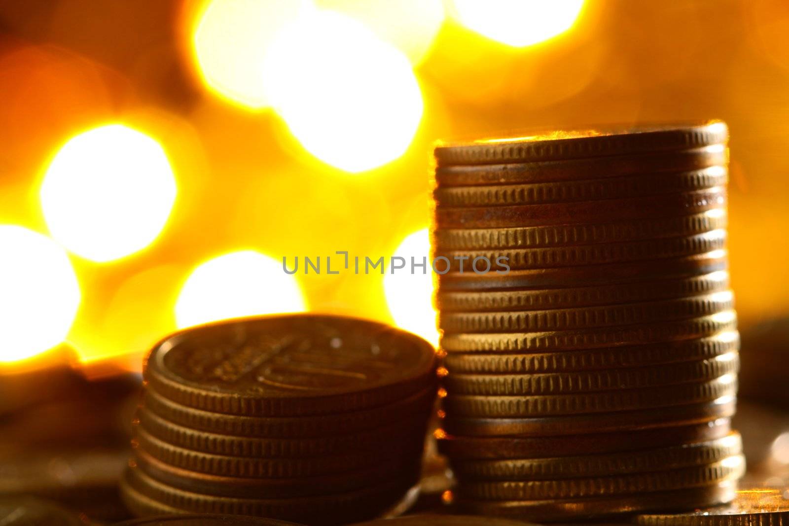 magic coins on bokeh background