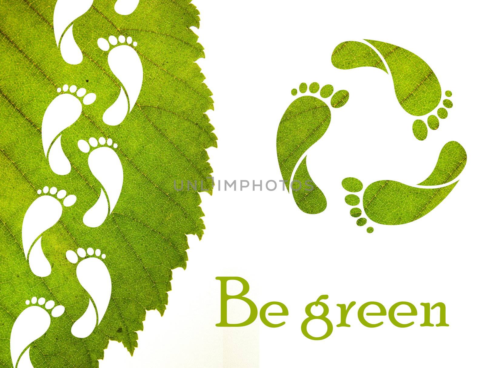 Footprint recycle sign and green leaf by Arsen