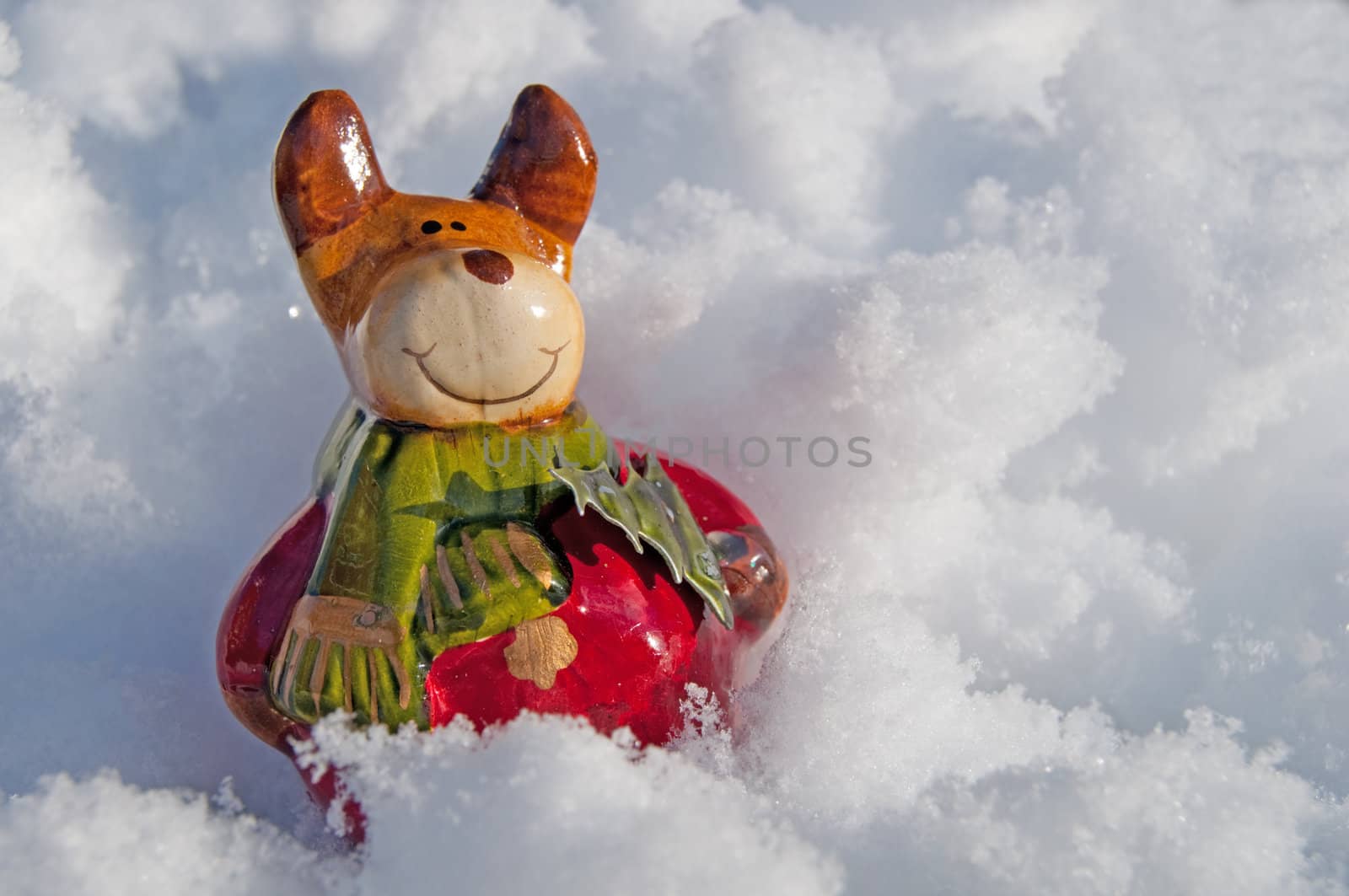 Figure of a Christmas Moose in the snow