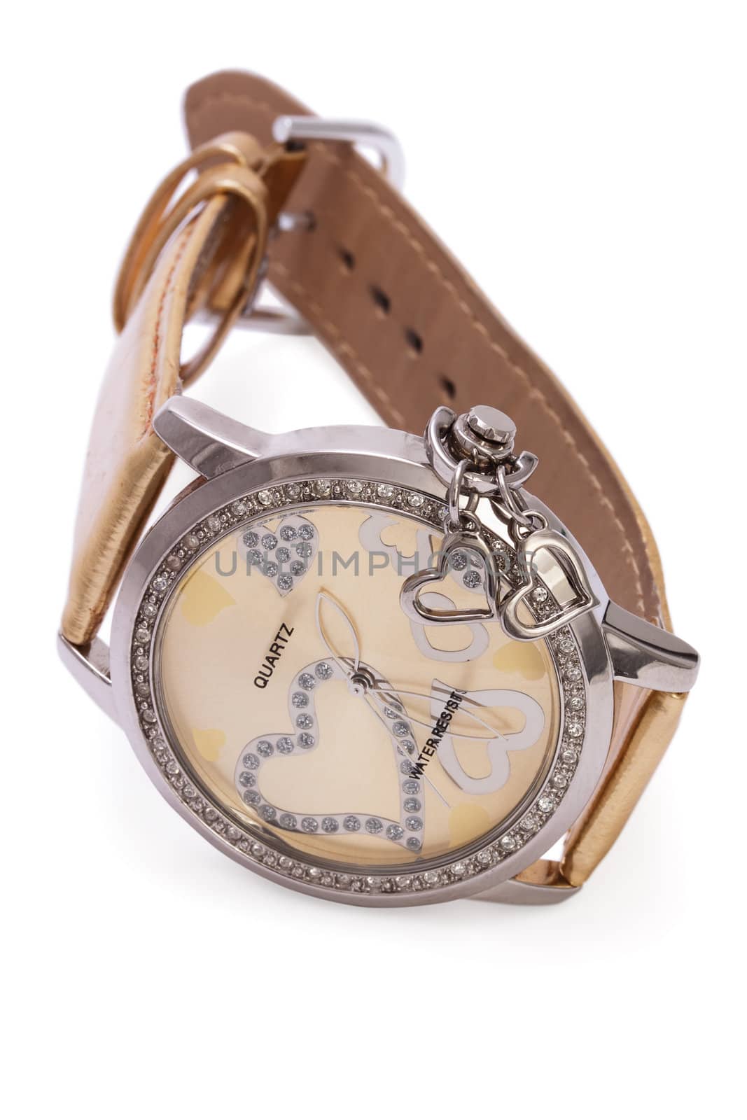 Golden Wristwatches with Hearts isolated by sergeyoch