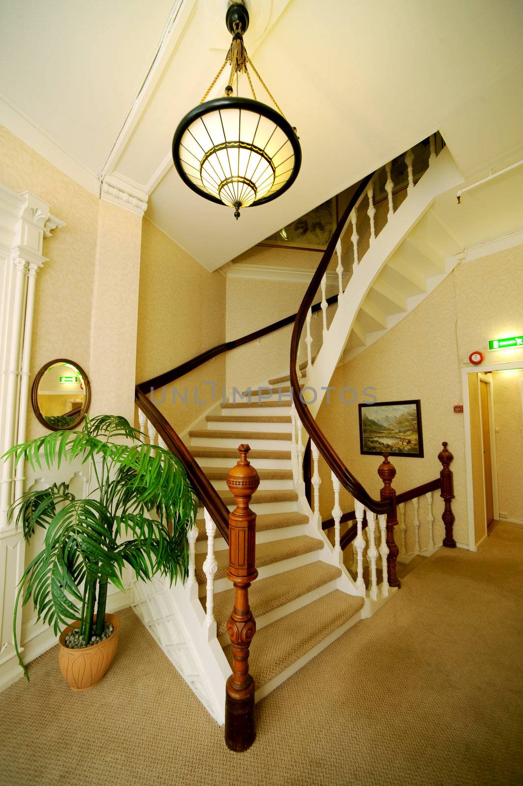 Interior with ladder in Bergen hotel, Norway