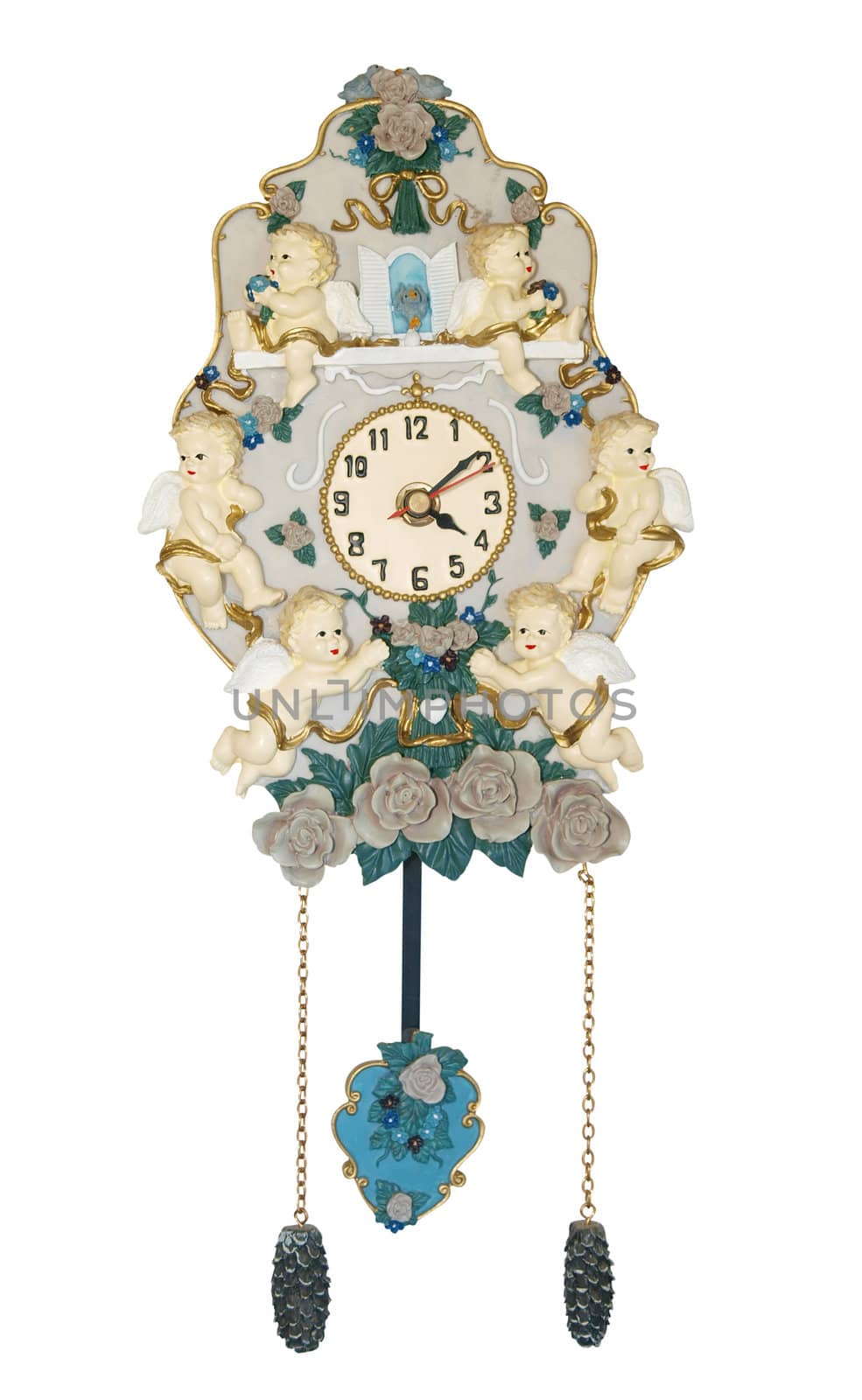 Antique Clock with Cherubs isolated with clipping path                
