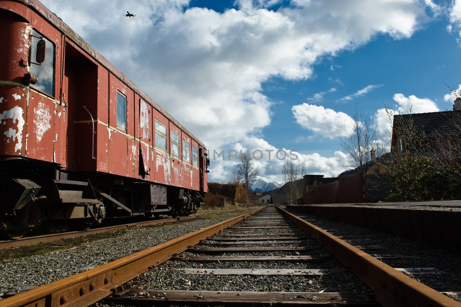 Old train on a railway station in Norway outside Bergen