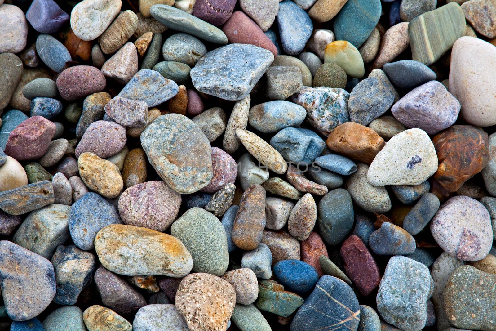 Pebbles and stones lying on a beach. A great background.