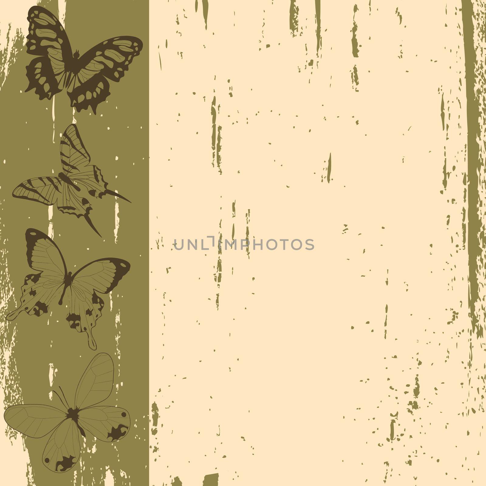Grunge background sketch with butterflies