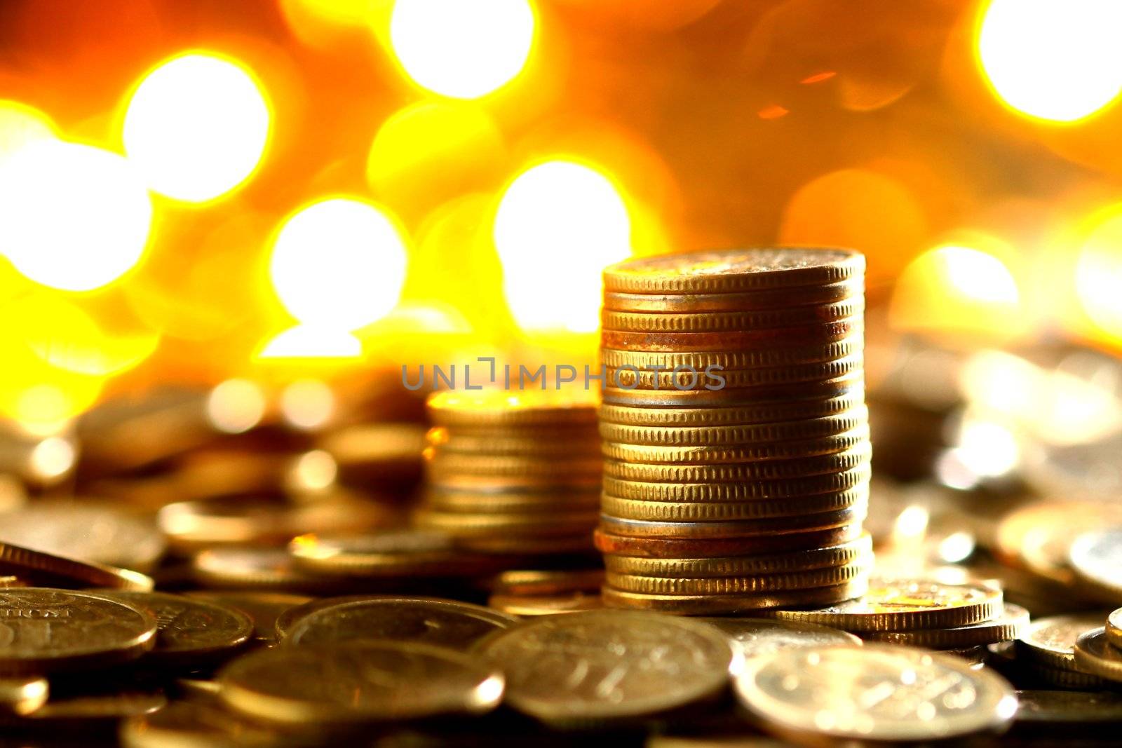 magic coins on bokeh background