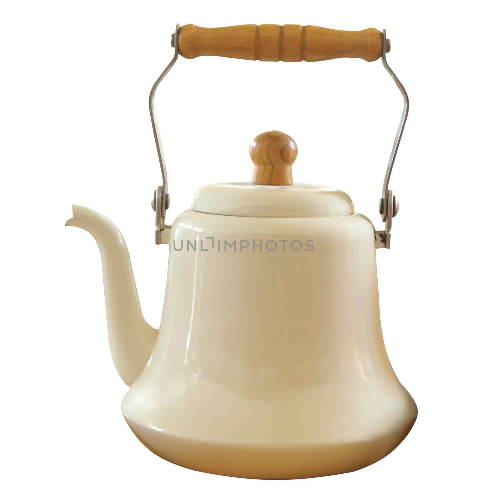Antique Enamel Kettle isolated with clipping path         