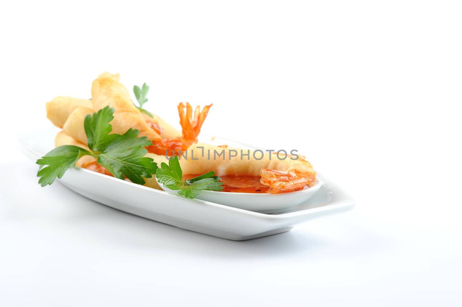 delicious deep fried shrimp with spicy orange dipping sauce.