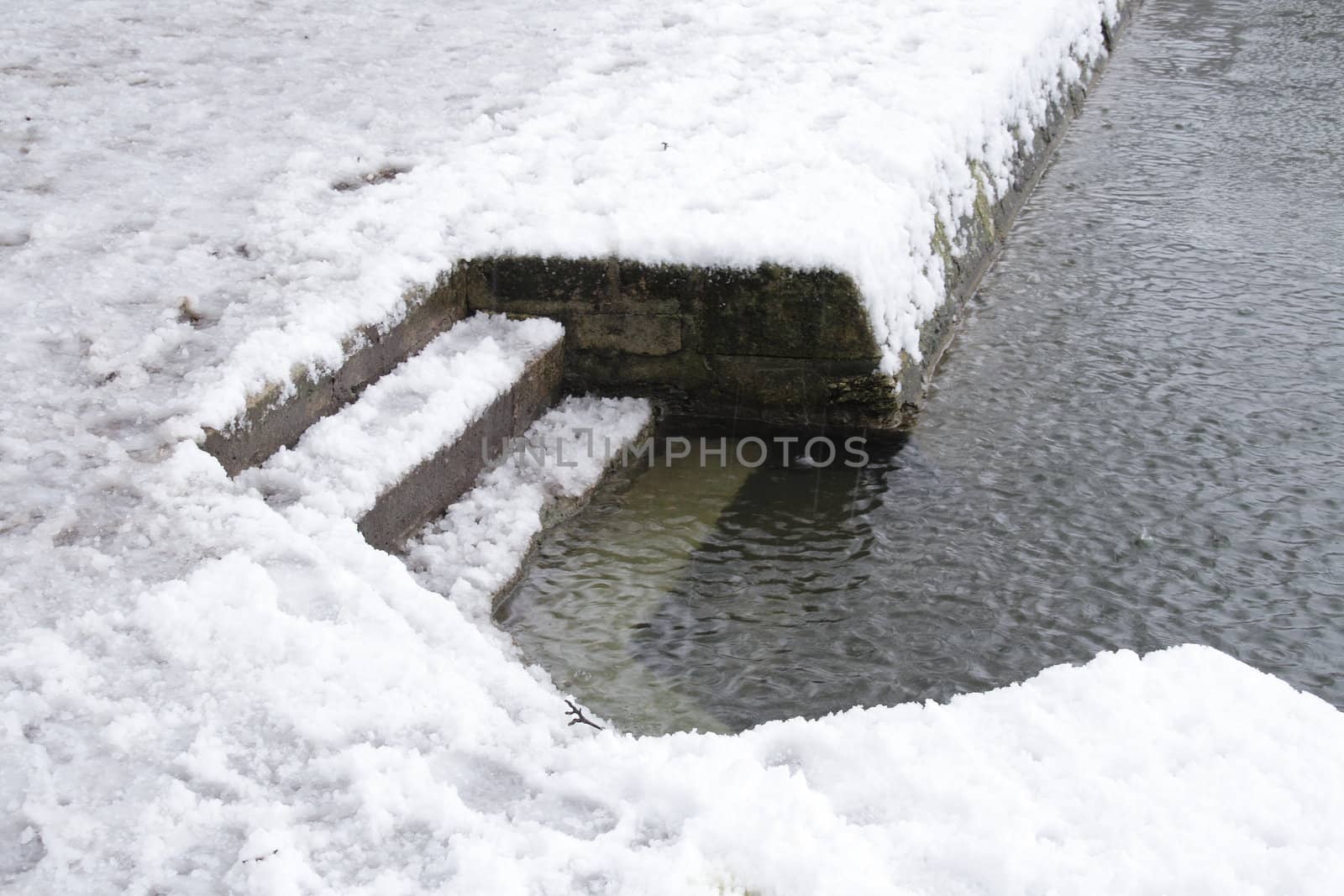 snowy staircase. impression of solitude convenient to the meditation