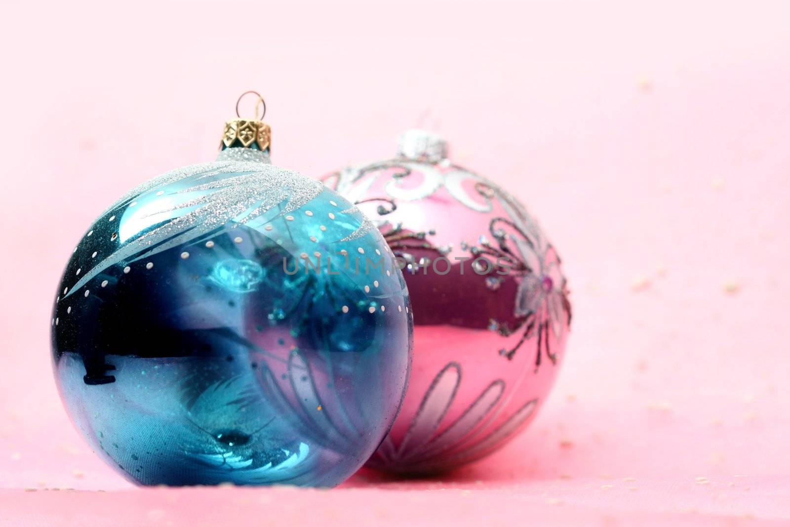 christmas card ball on pink background