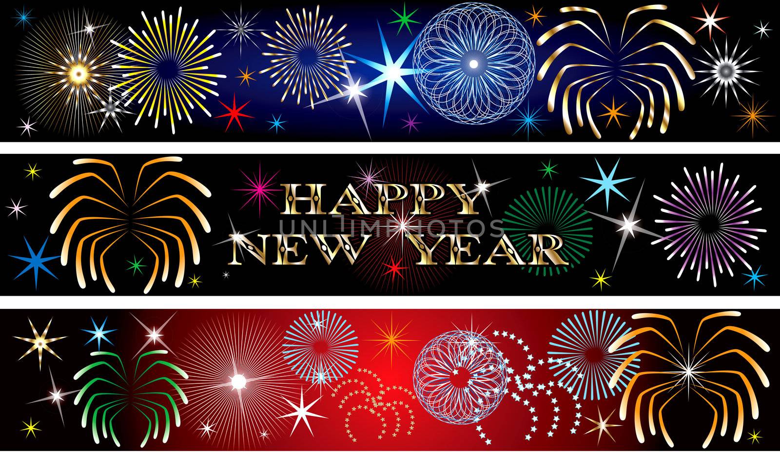Vector Illustration for the New Year or independence day. Banners Background. Set of 3. New Year Firework Banners2