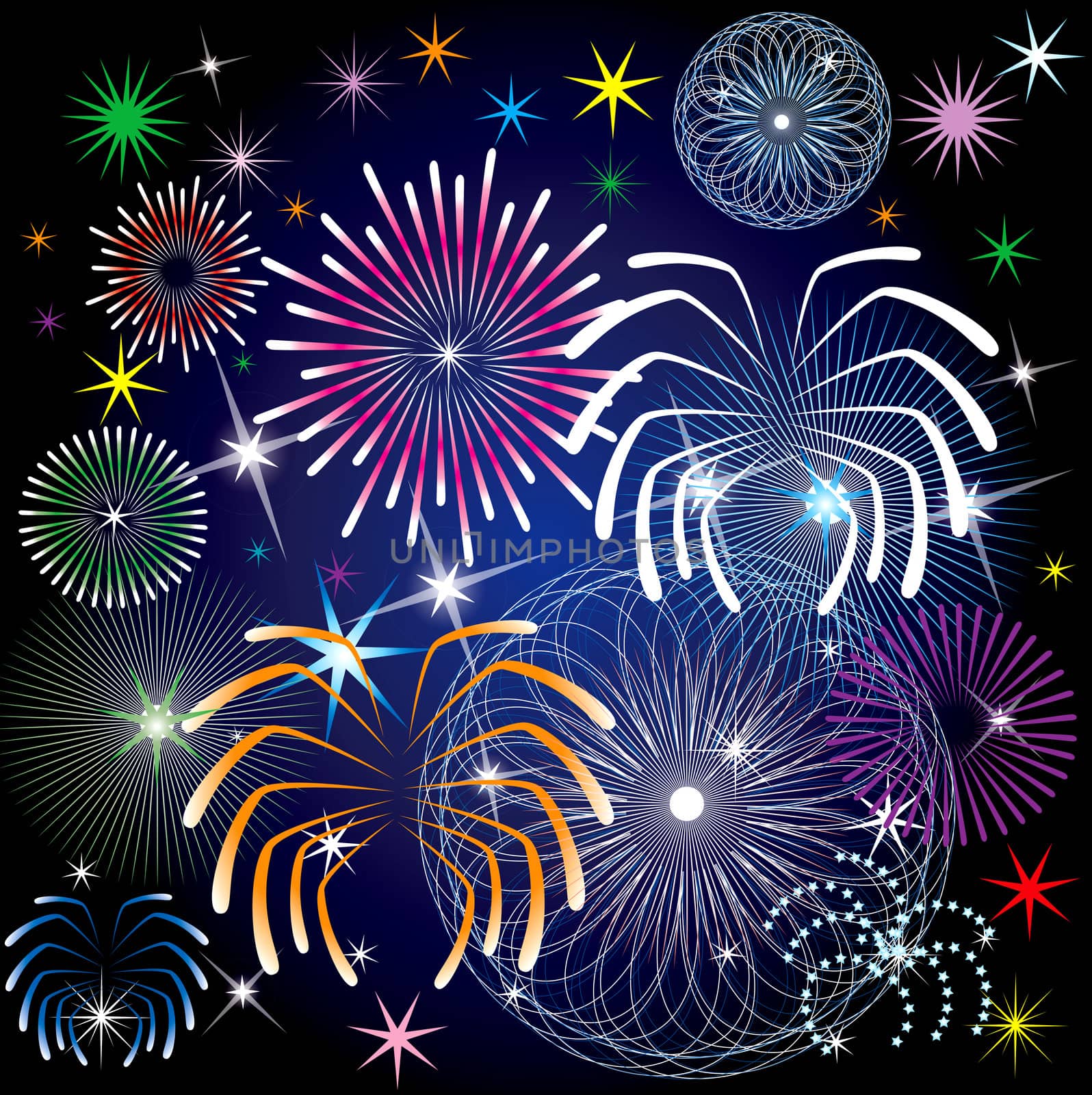 Vector Illustration of colorful fireworks. 