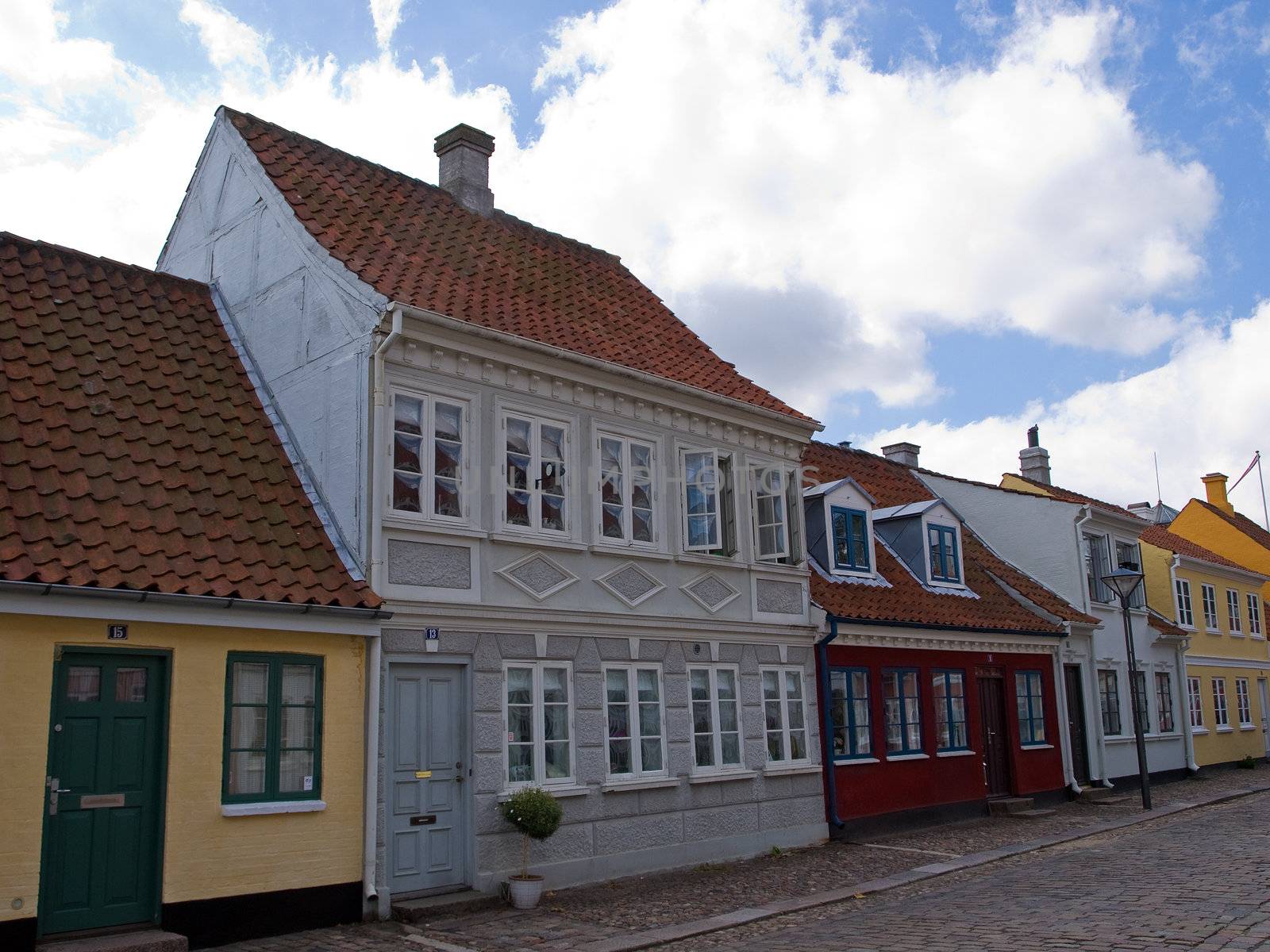 Traditional typical classic old style  danish city houses in Odense Denmark