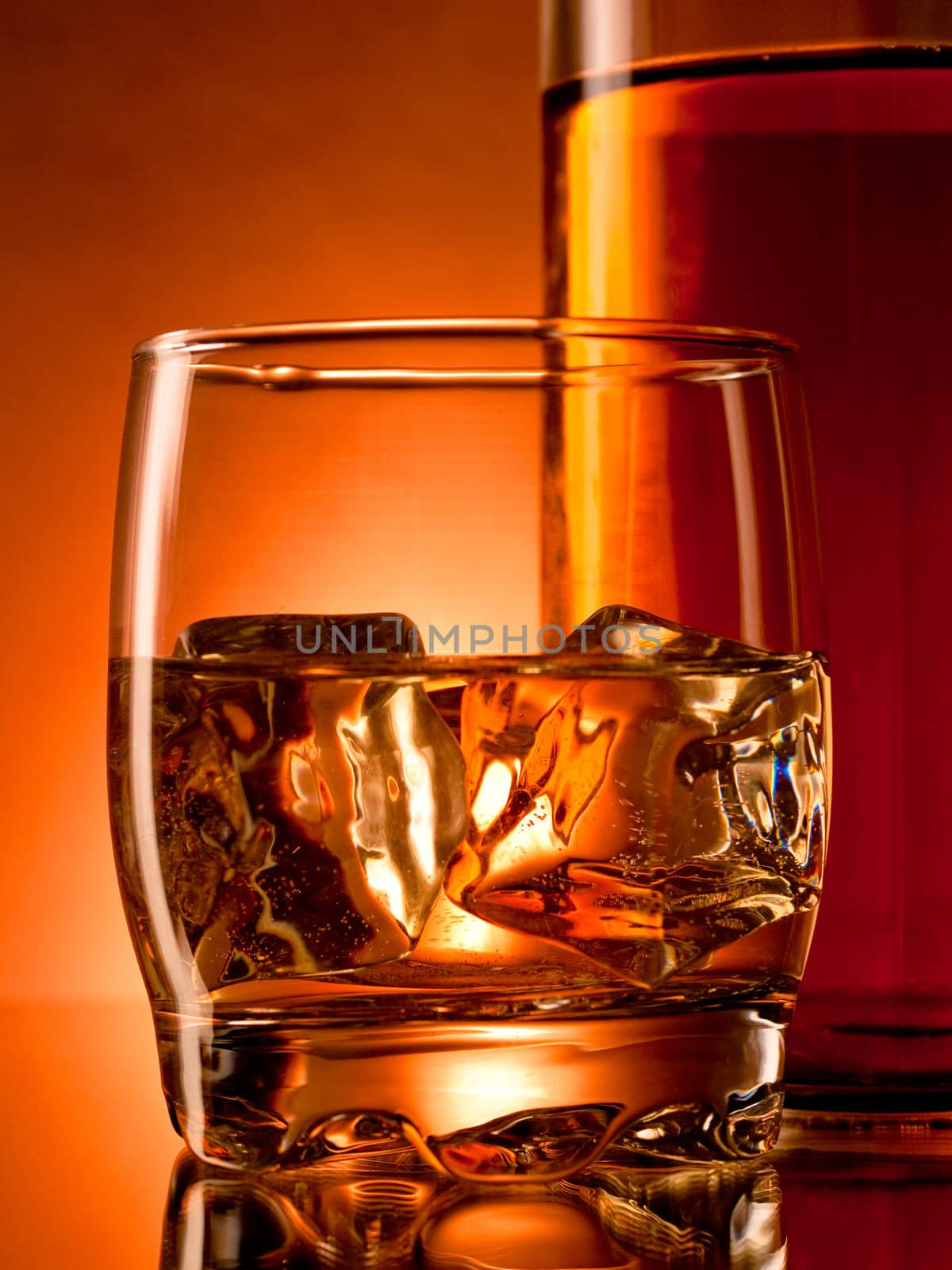 whiskey on the rocks, vibrant colors