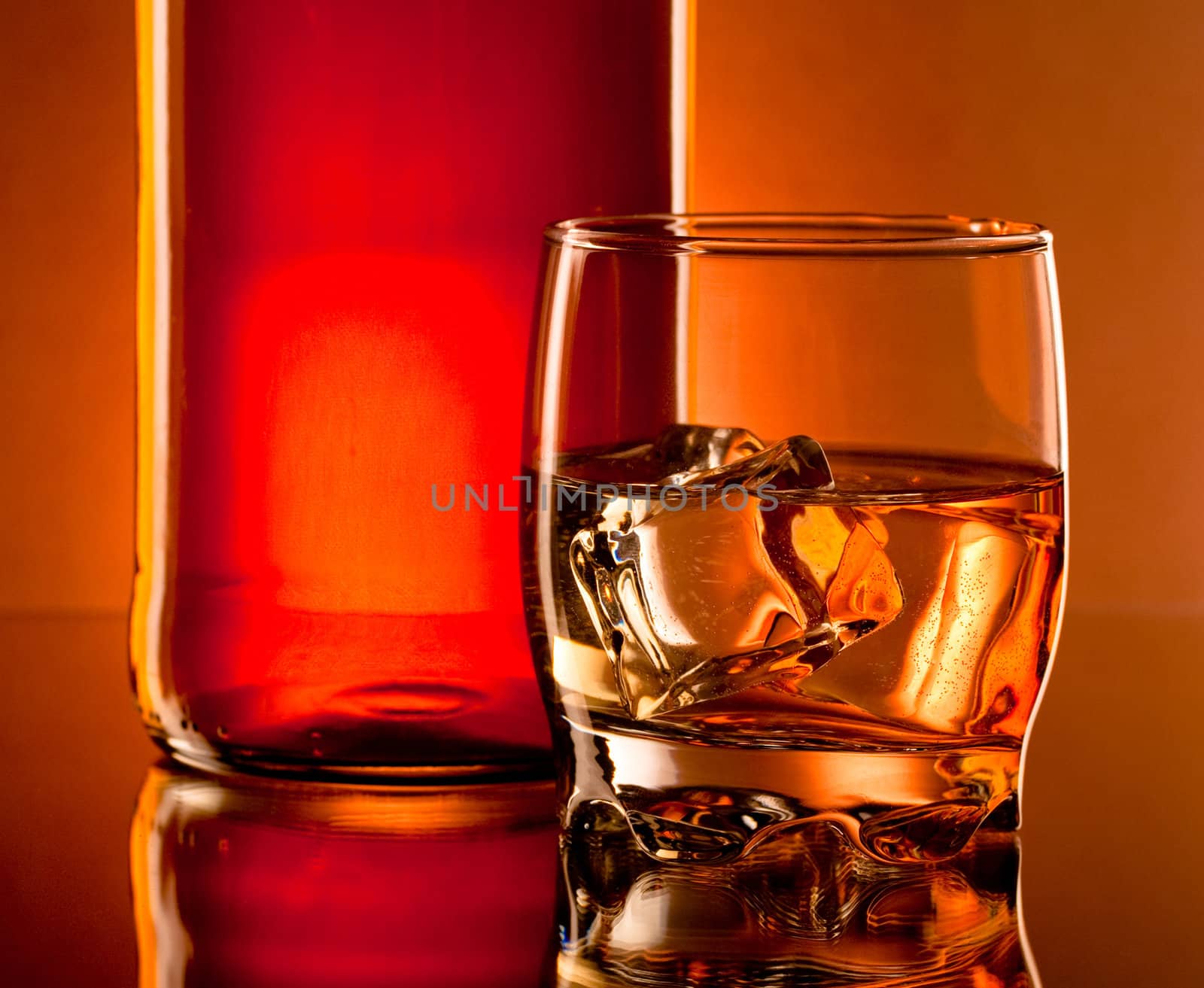 whiskey on the rocks, vibrant colors