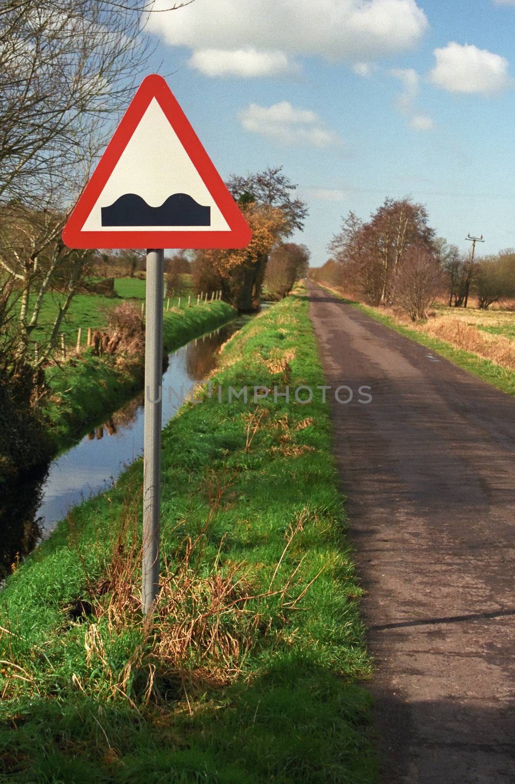 Sign warning of uneven road ahead in the Somerset 'levels'