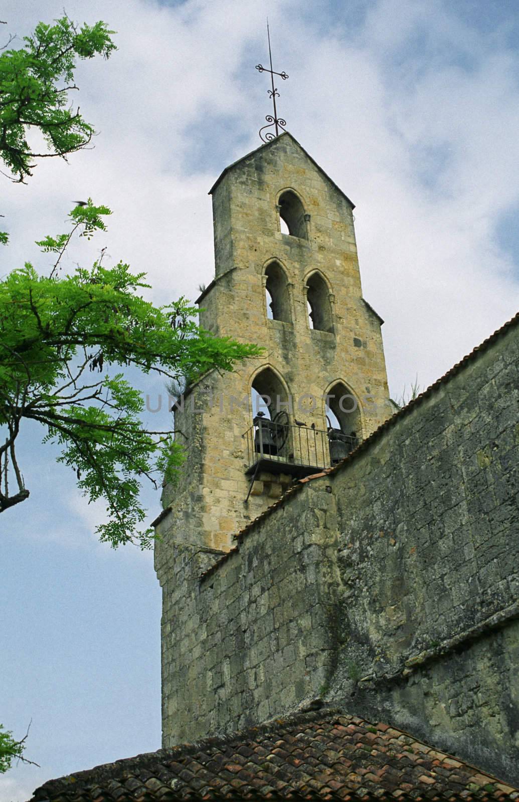 The bell tower of the parish church in Lannes SW France