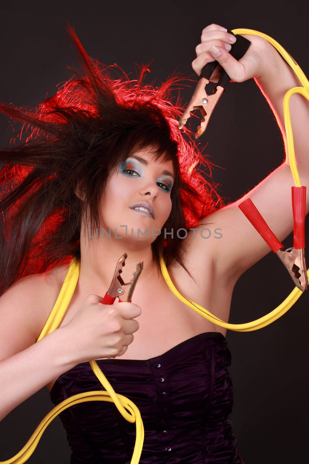 girl with yellow electric cable