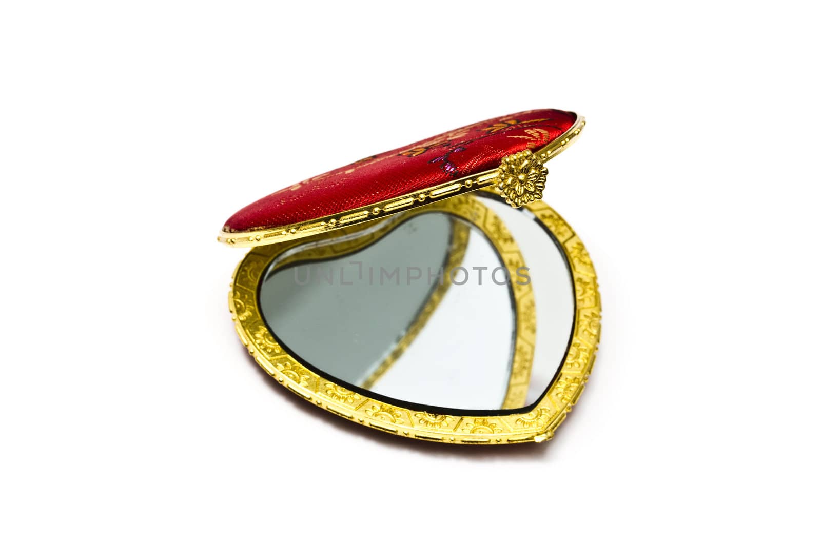 Red cosmetic mirror isolated on white background