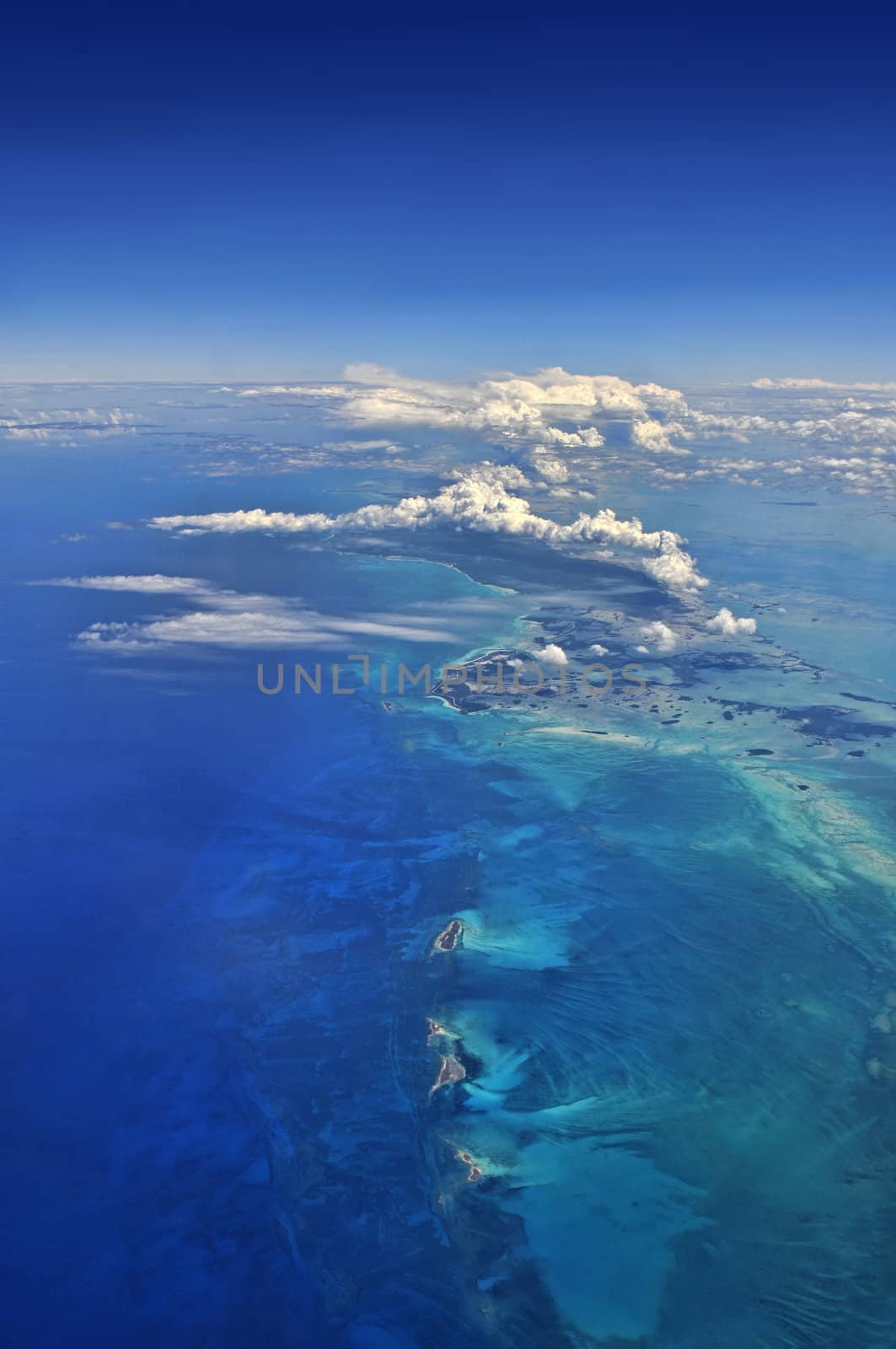 Stunning aerial view over caribbean islands and lagoons