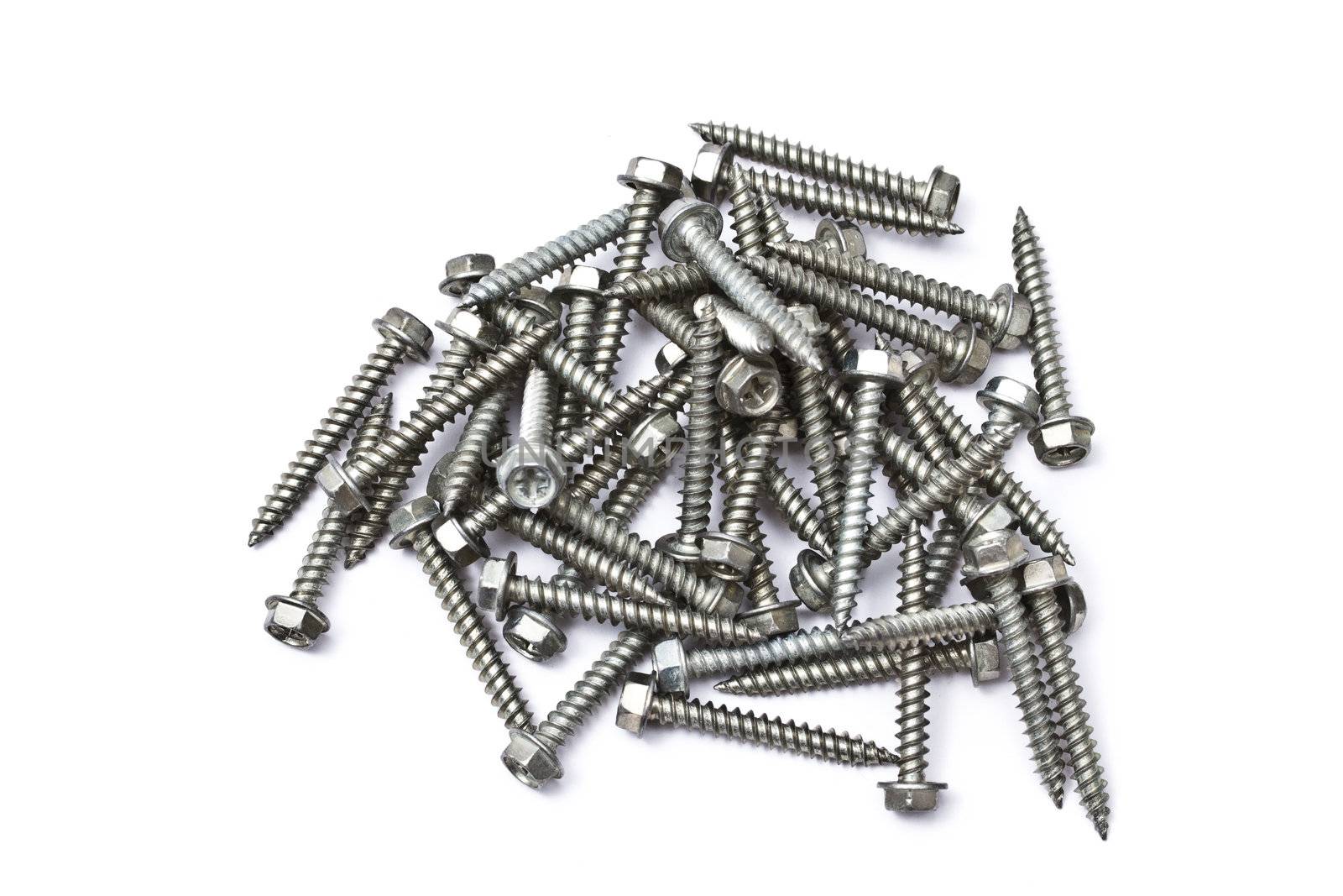 Heap of screws isolated on white background 
