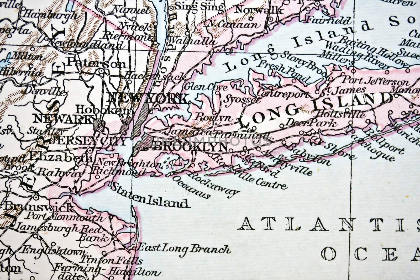 Ancient map of New York. Handmade in 1881.